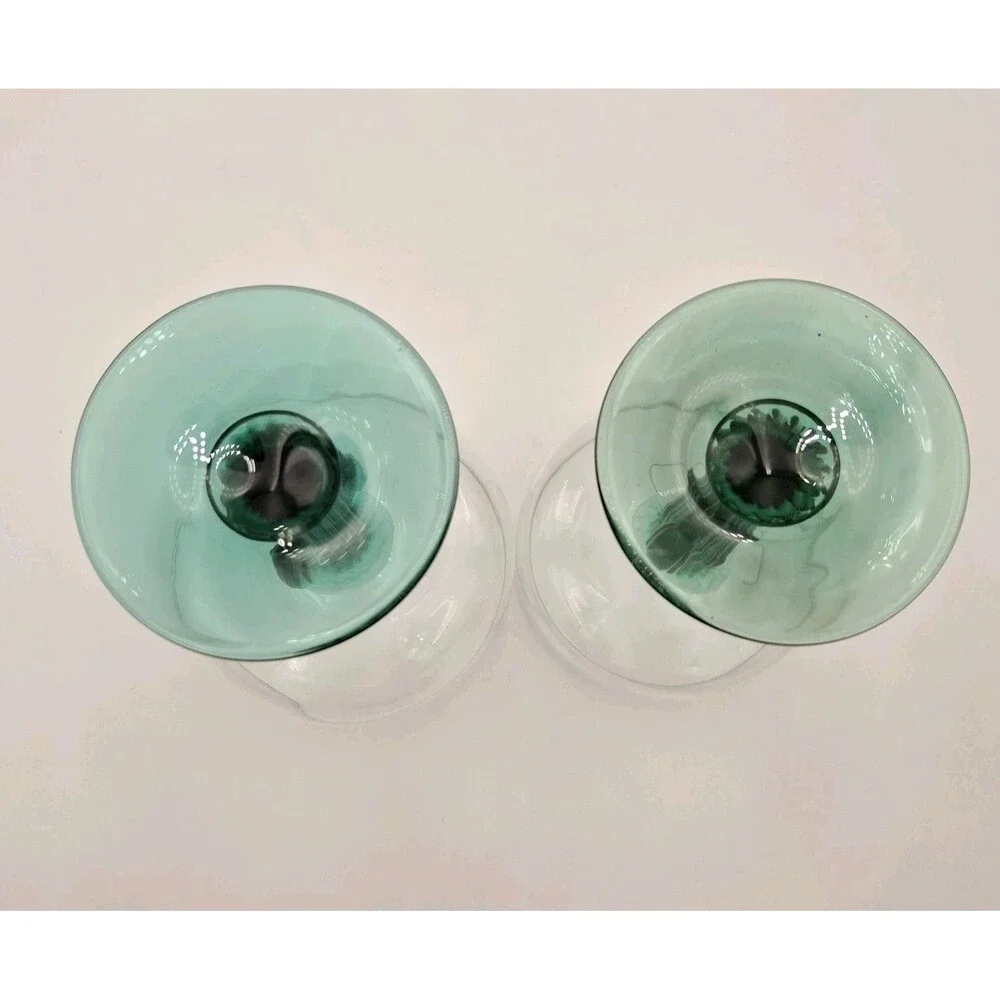 Libbey Margarita Cactus Stem Glasses, Green, Southwestern Fiesta Mixed Set of 2